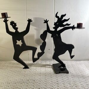 Steel Abstract Laser Cut Heavy Dancing Couple Base 2 Candlestick Holder